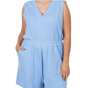 Zenana Outfitters Spring Blue Sleeveless Romper NWOT
